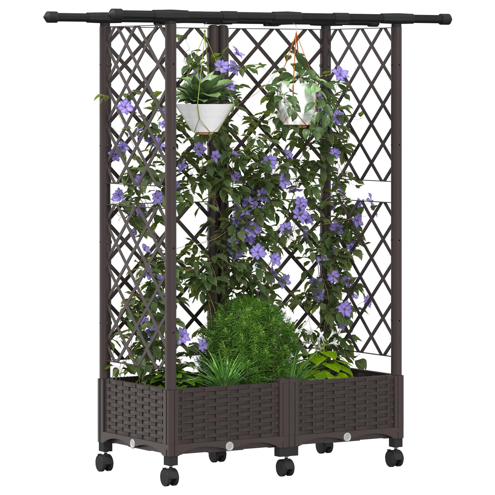 Magasított ágy trellis-szel és tetővel barna 124 x 40 x 127 cm