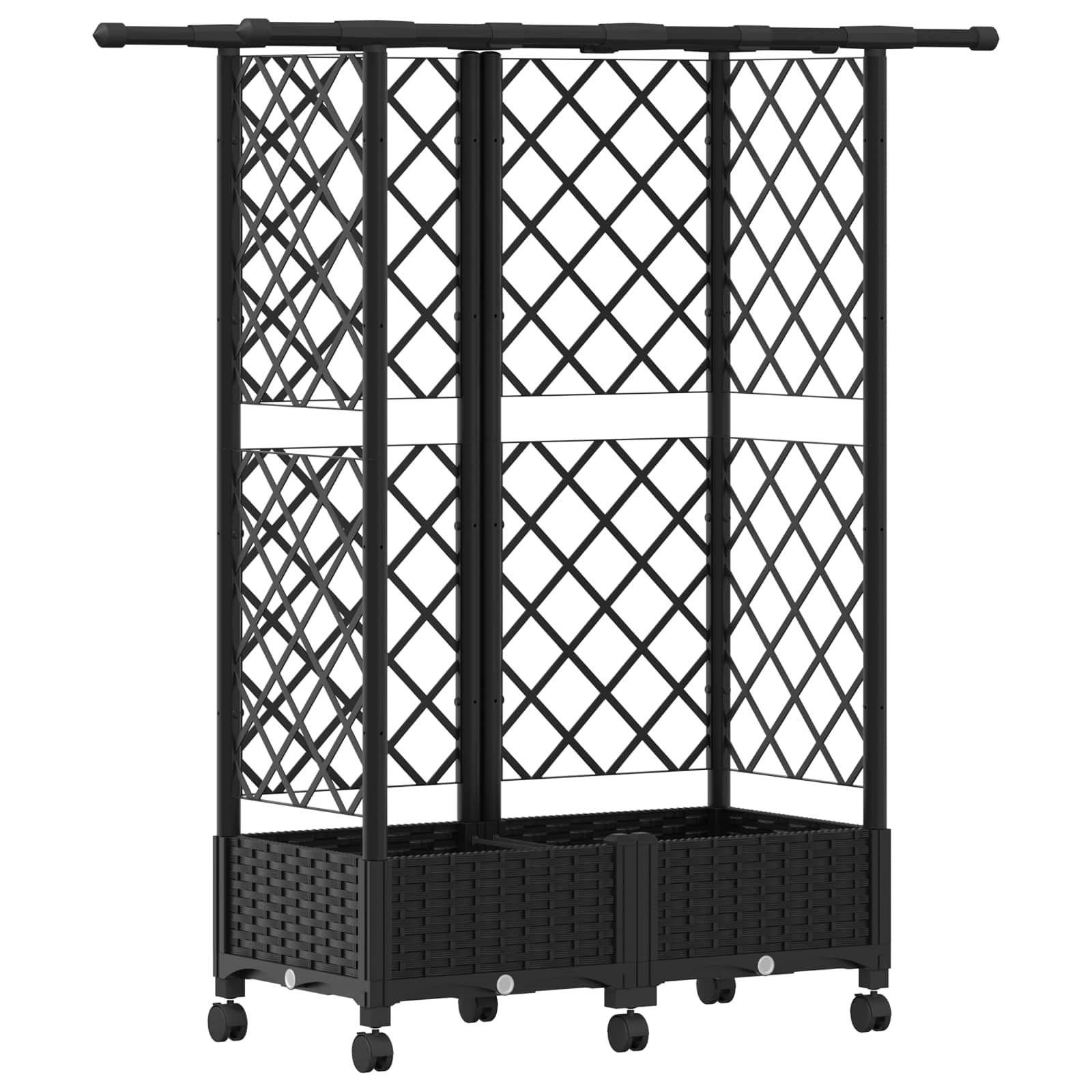 Magasított ágy trellis-szel és tetővel fekete 124 x 40 x 127 cm