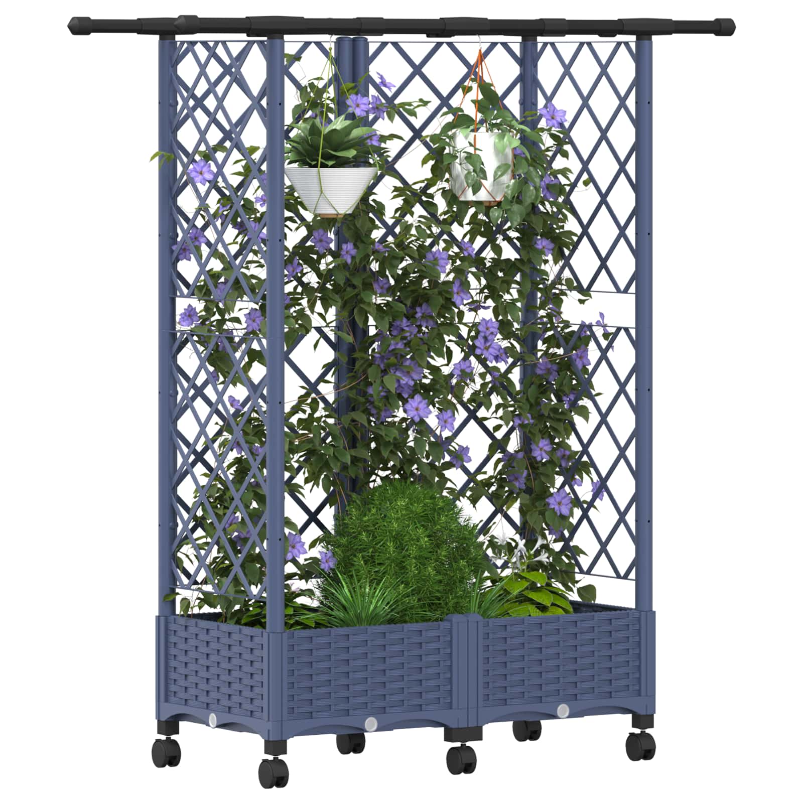 Magasított ágy trellis-szel és tetővel szürke 124 x 40 x 127 cm