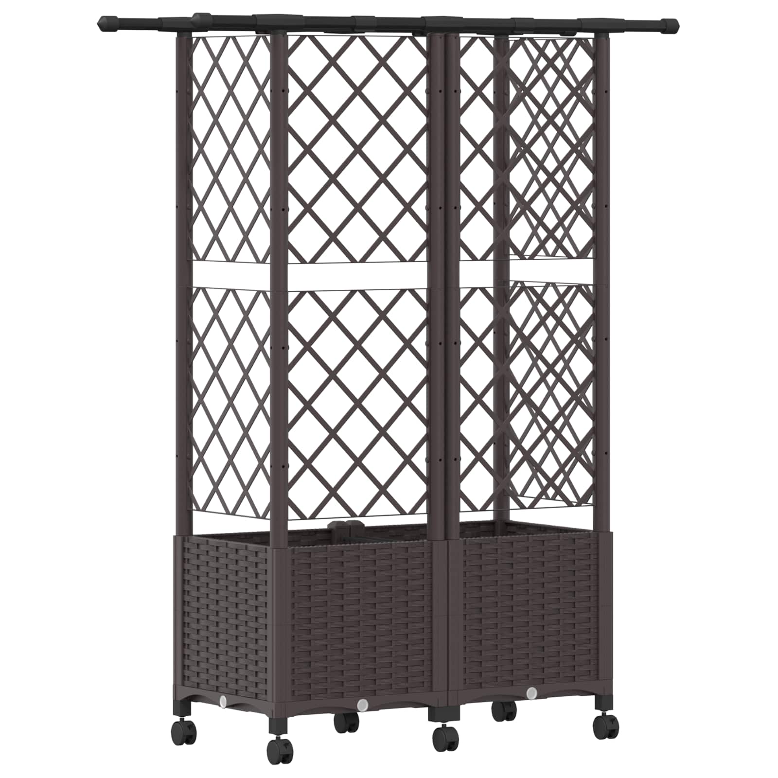 Magasított ágy trellis-szel és tetővel barna 124 x 40 x 142 cm