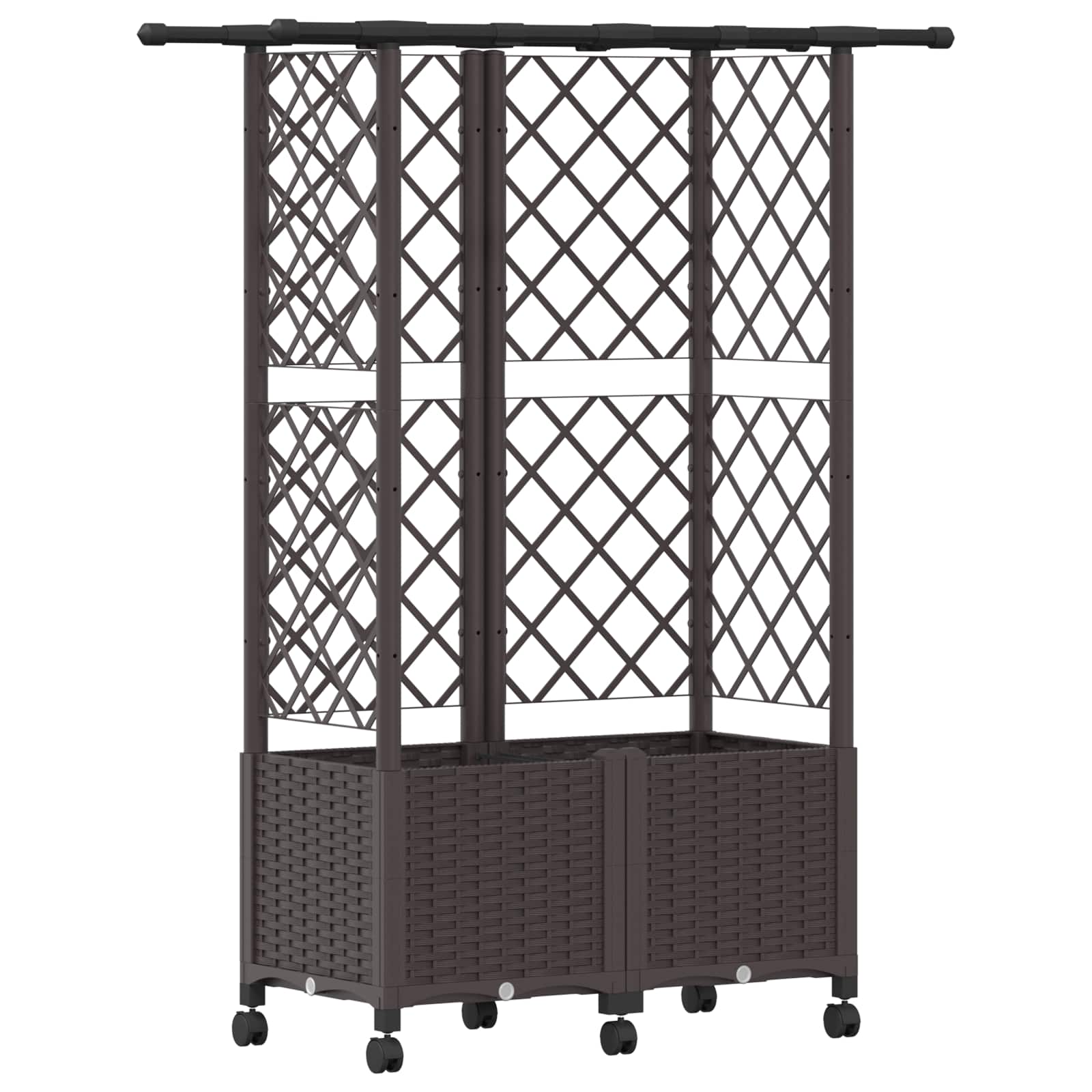 Magasított ágy trellis-szel és tetővel barna 124 x 40 x 142 cm