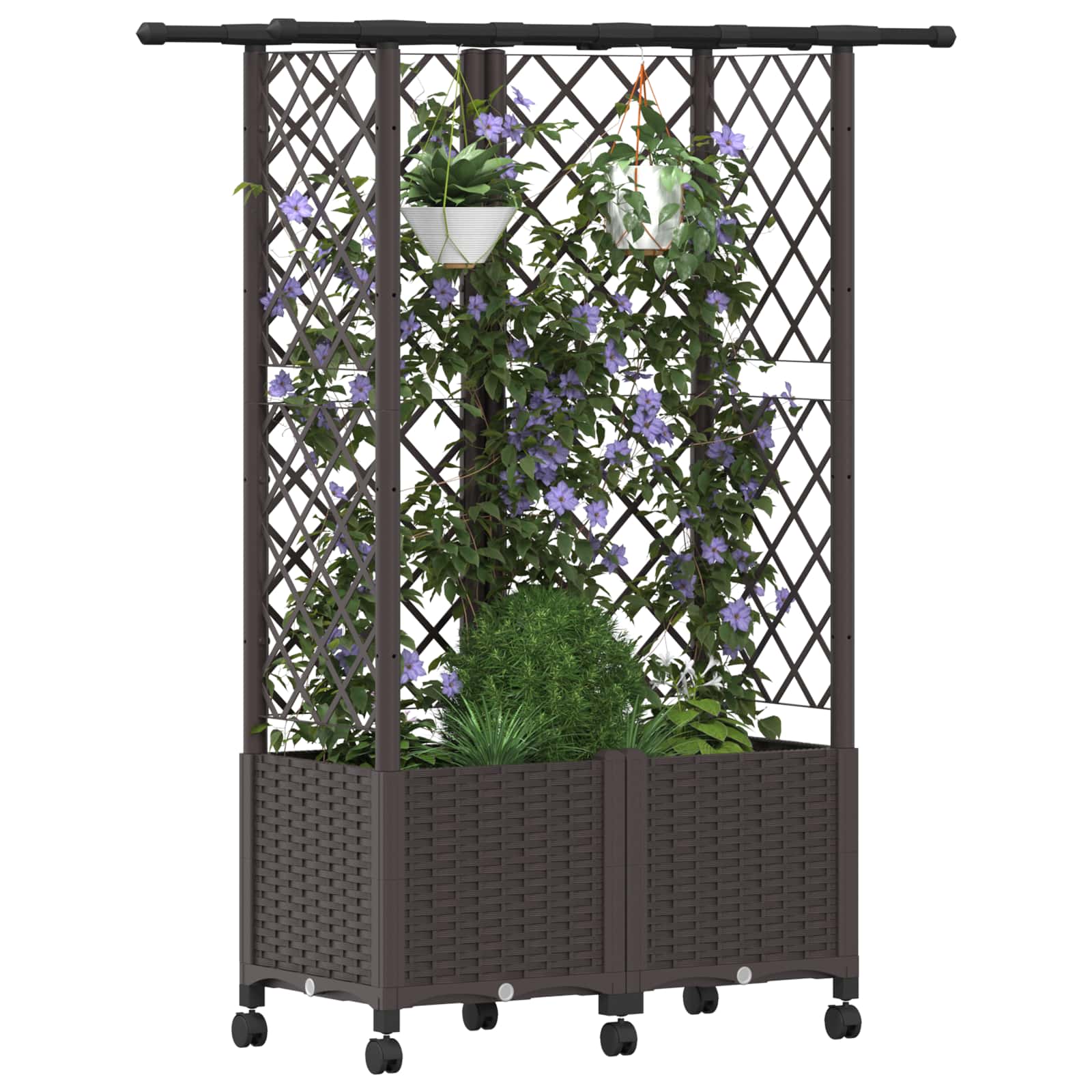Magasított ágy trellis-szel és tetővel barna 124 x 40 x 142 cm