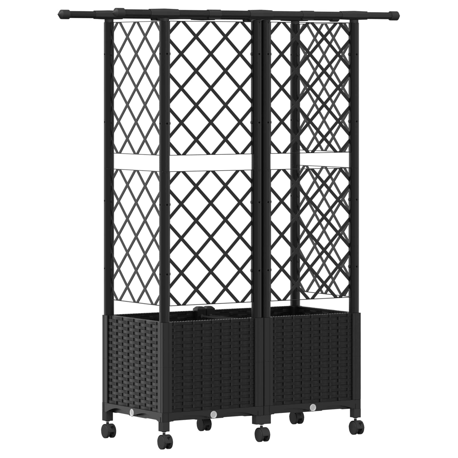 Magasított ágy trellis-szel és tetővel fekete 124 x 40 x 142 cm