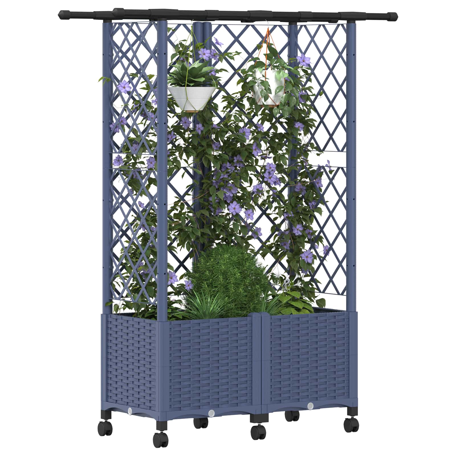 Magasított ágy trellis-szel és tetővel szürke 124 x 40 x 142 cm