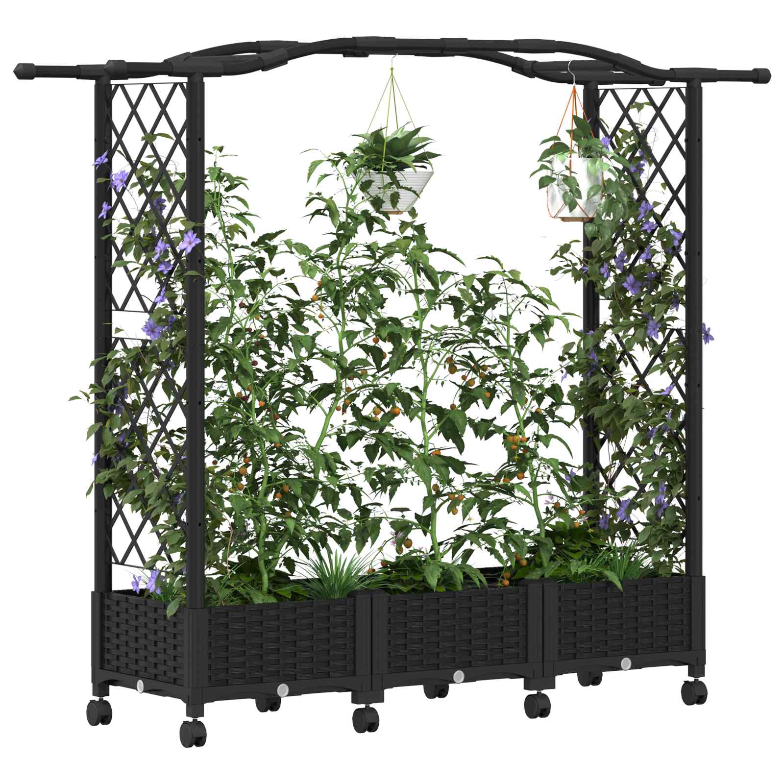 Magasított ágy trellis-szel és tetővel fekete 169 x 40 x 129 cm
