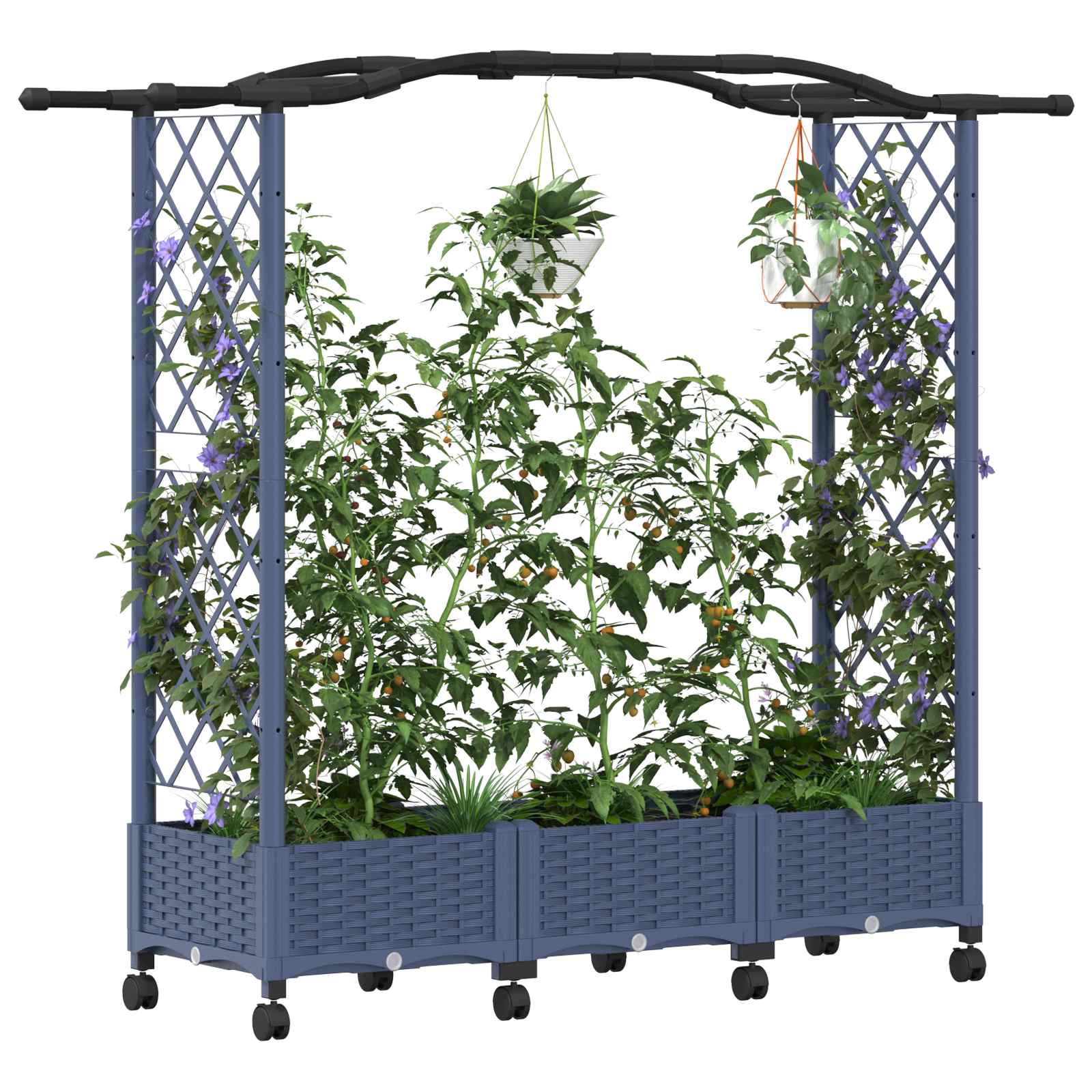 Magasított ágy trellis-szel és tetővel szürke 169 x 40 x 129 cm