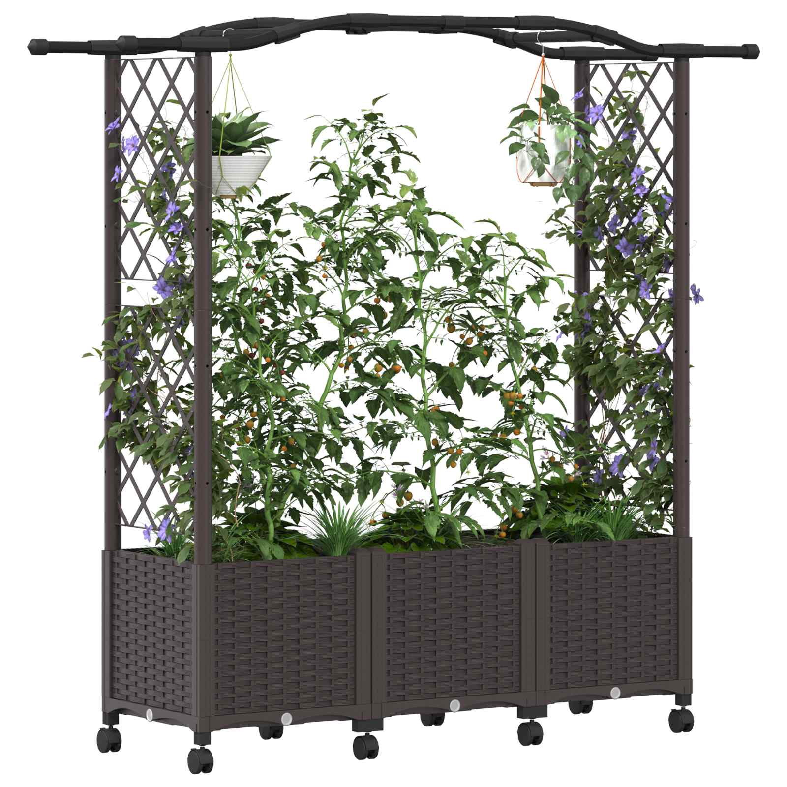 Magasított ágy trellis-szel és tetővel barna 164 x 40 x 144 cm