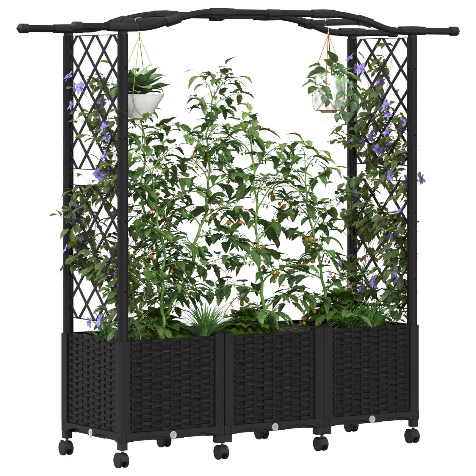 Magasított ágy trellis-szel és tetővel fekete 164 x 40 x 144 cm