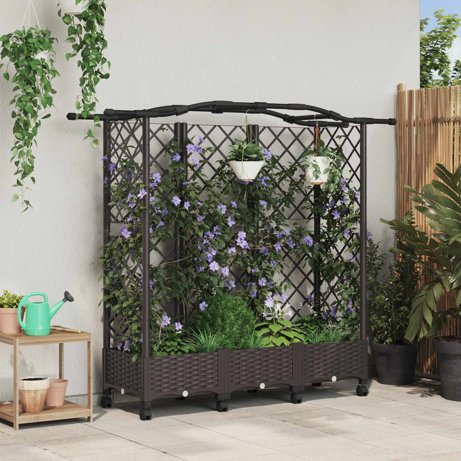 Magasított ágy trellis-szel és tetővel barna 163 x 40 x 129 cm