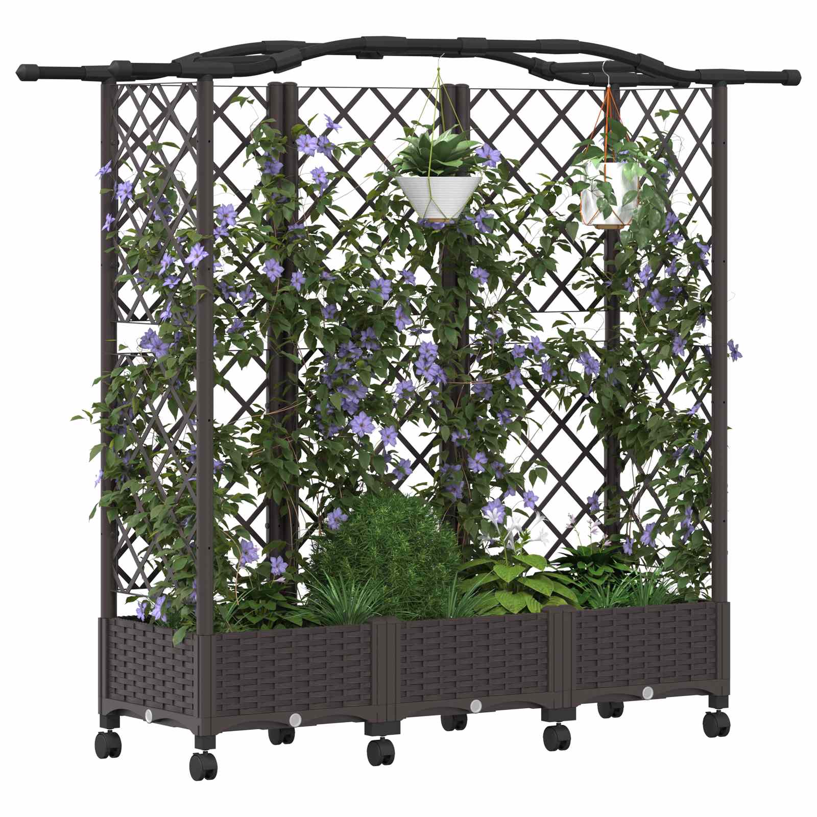 Magasított ágy trellis-szel és tetővel barna 163 x 40 x 129 cm