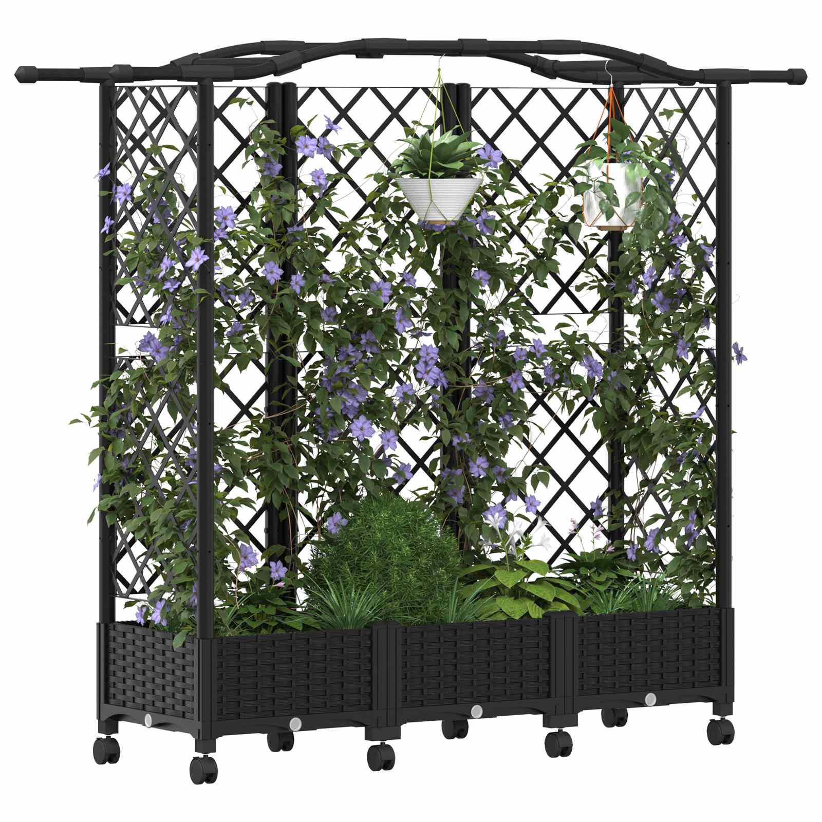 Magasított ágy trellis-szel és tetővel fekete 163 x 40 x 129 cm