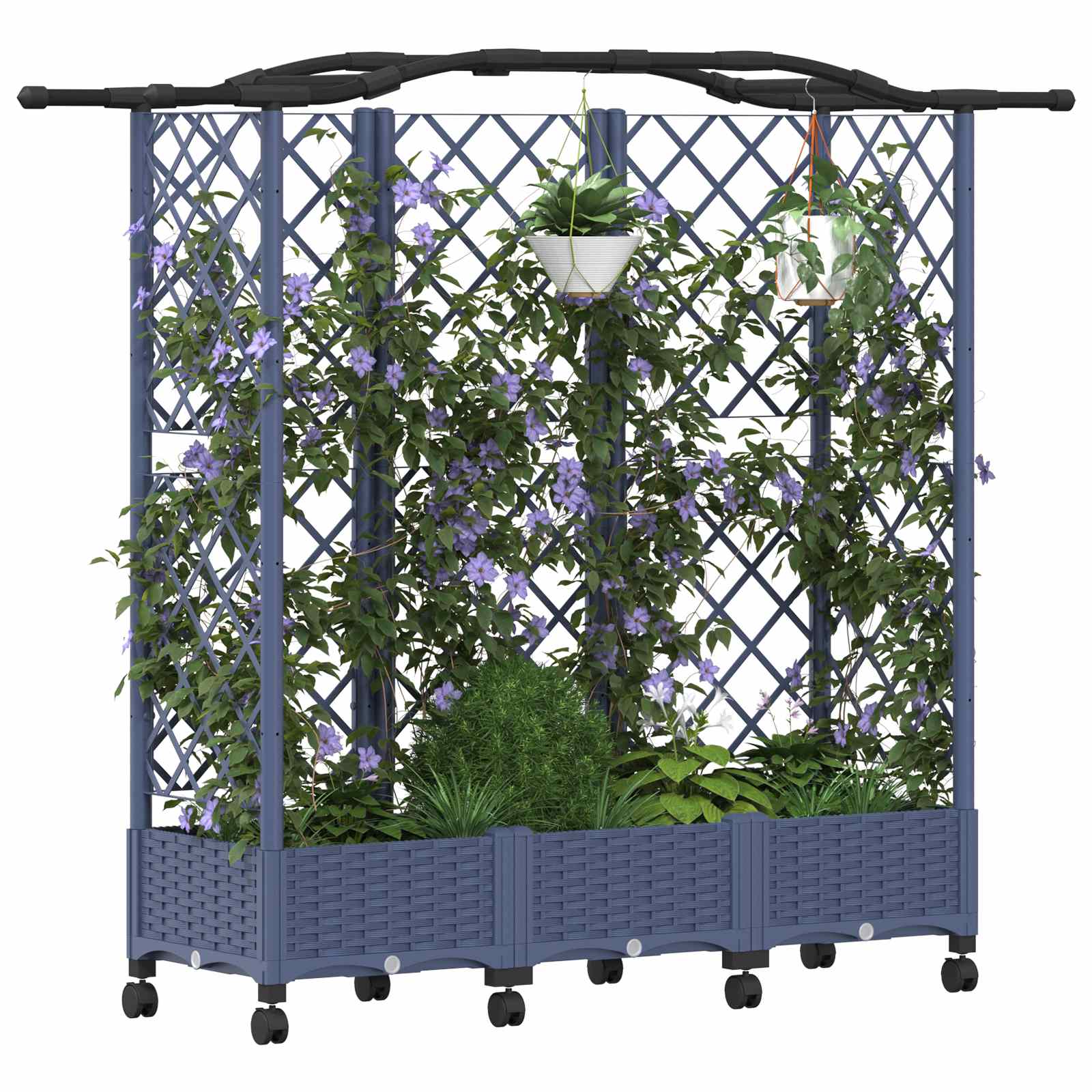 Magasított ágy trellis-szel és tetővel szürke 163 x 40 x 129 cm