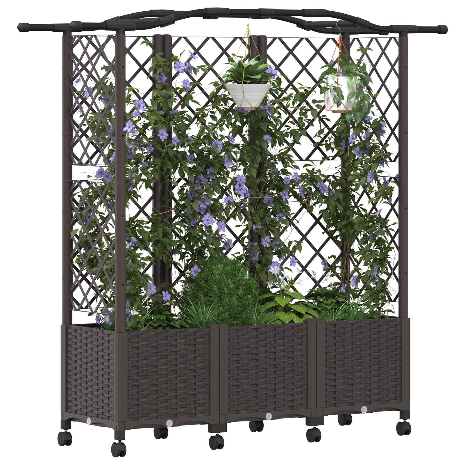 Magasított ágy trellis-szel és tetővel barna 163 x 40 x 144 cm