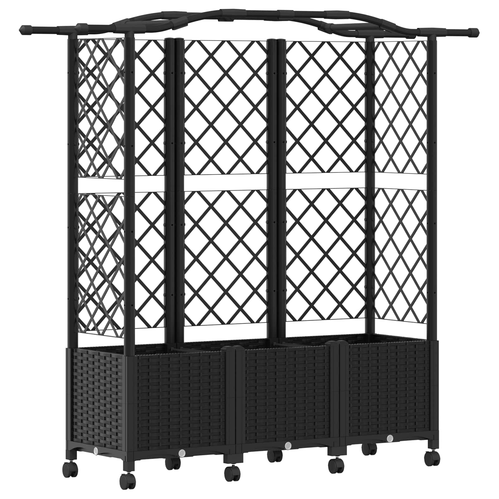 Magasított ágy trellis-szel és tetővel fekete 163 x 40 x 144 cm