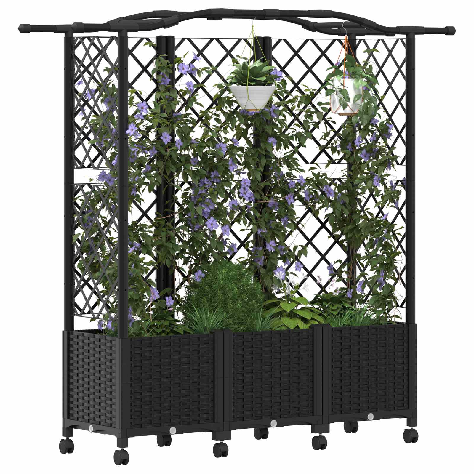 Magasított ágy trellis-szel és tetővel fekete 163 x 40 x 144 cm