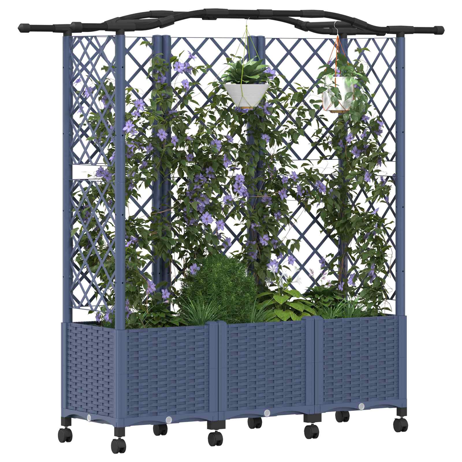 Magasított ágy trellis-szel és tetővel szürke 163 x 40 x 144 cm
