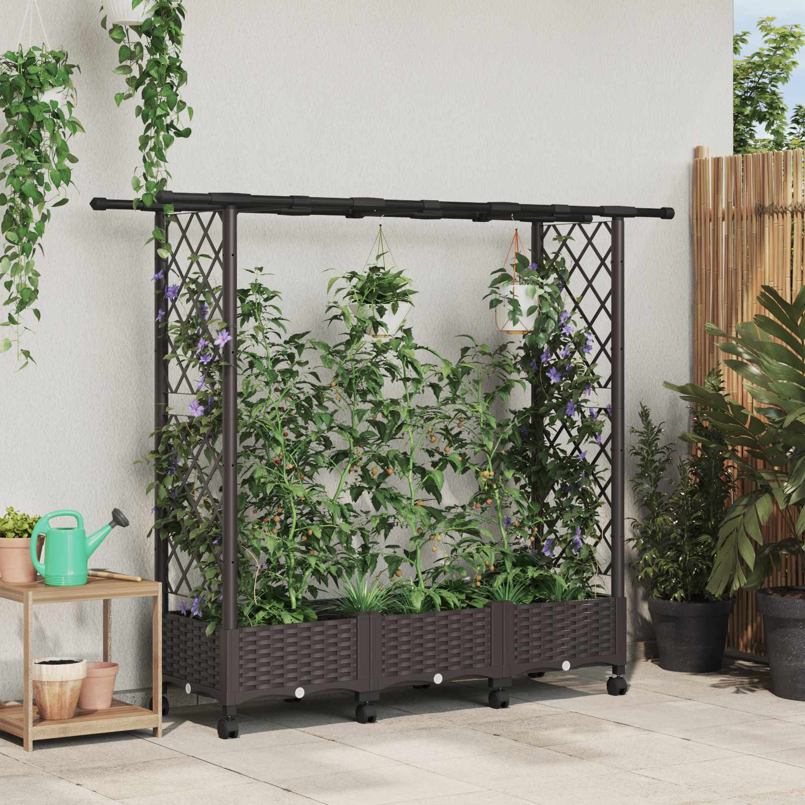 Magasított ágy trellis-szel és tetővel barna 164 x 40 x 127 cm