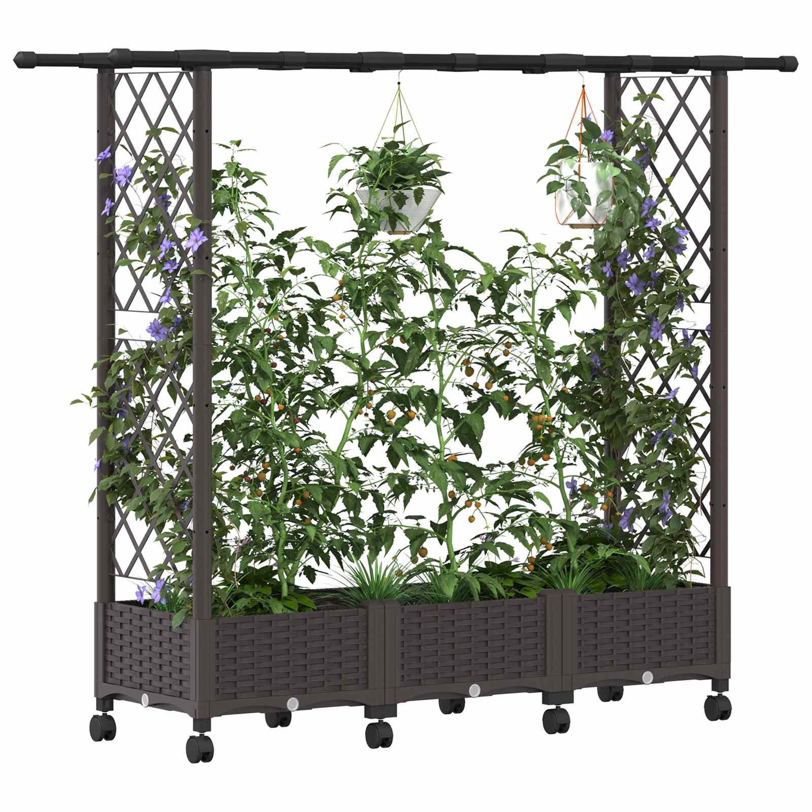 Magasított ágy trellis-szel és tetővel barna 164 x 40 x 127 cm