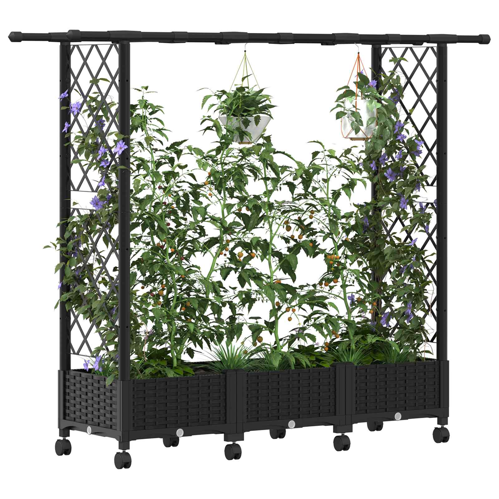 Magasított ágy trellis-szel és tetővel fekete 164 x 40 x 127 cm