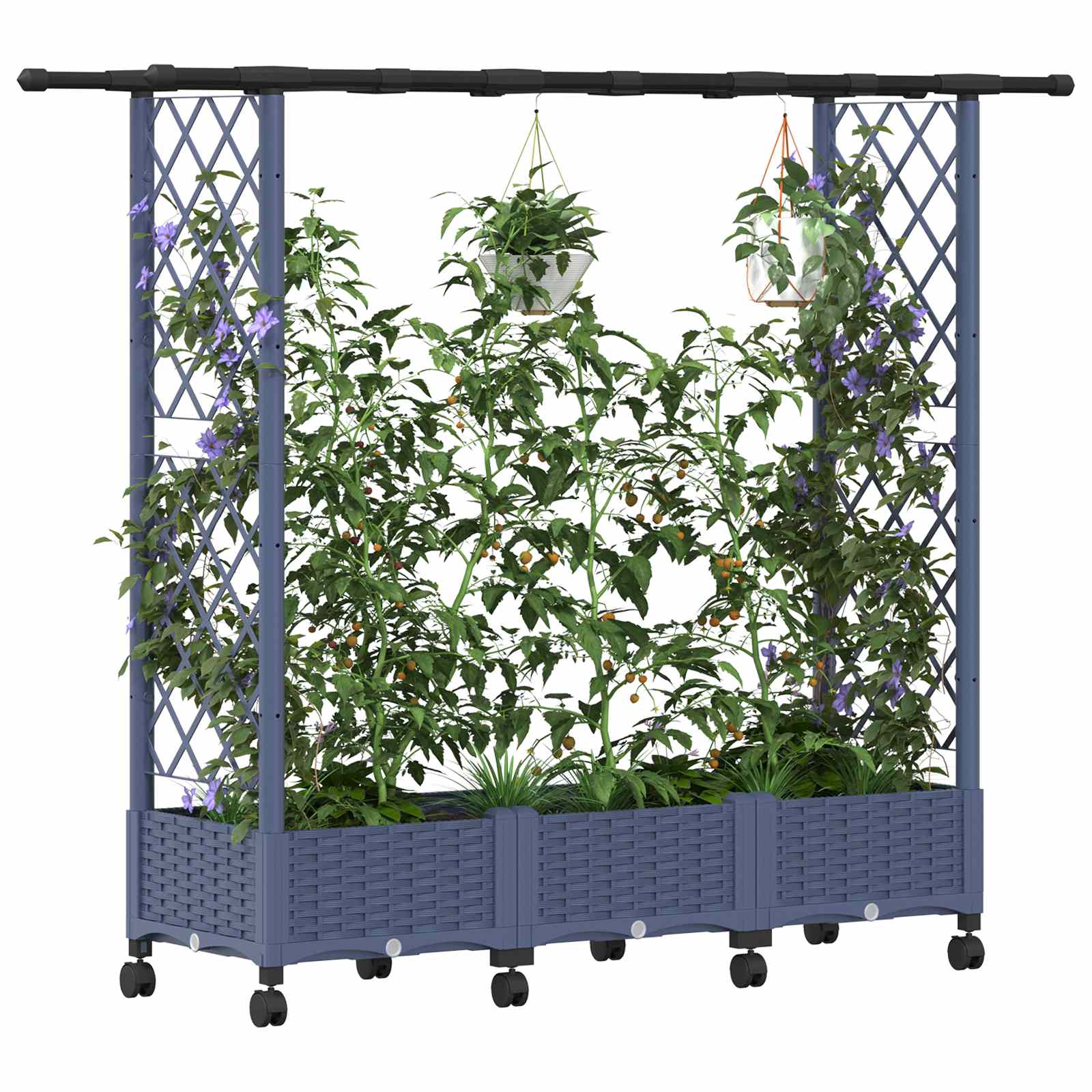 Magasított ágy trellis-szel és tetővel szürke 164 x 40 x 127 cm