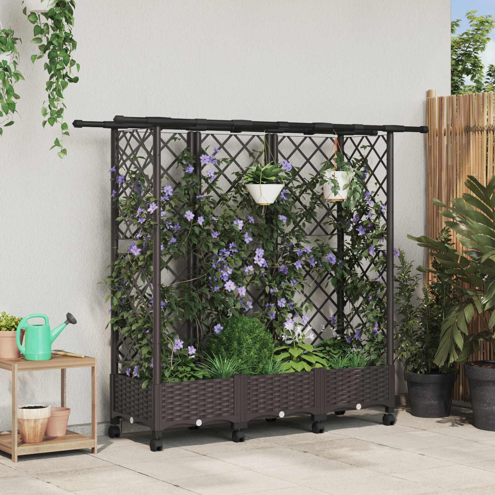 Magasított ágy trellis-szel és tetővel barna 164 x 40 x 127 cm