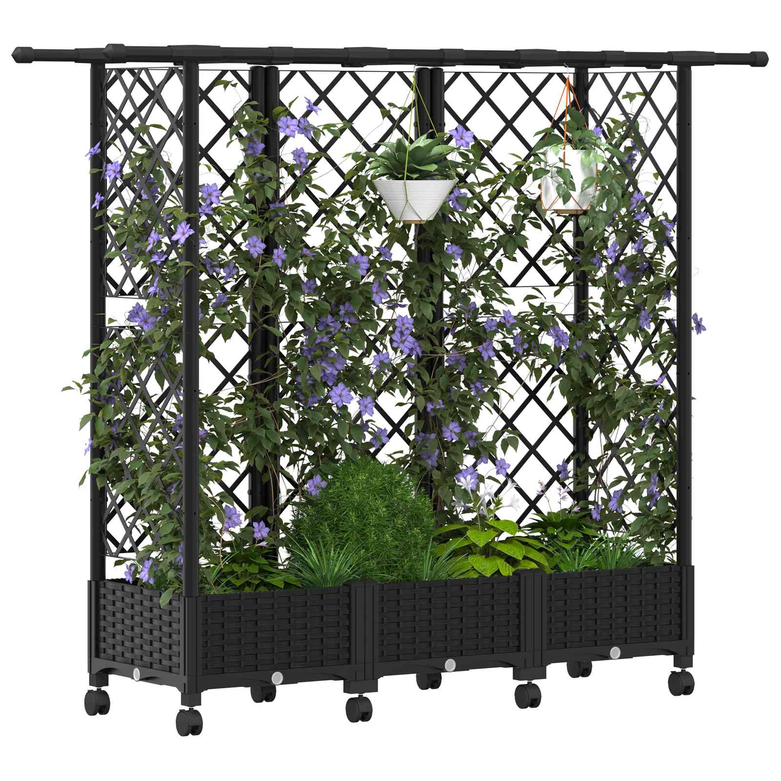 Magasított ágy trellis-szel és tetővel fekete 164 x 40 x 127 cm