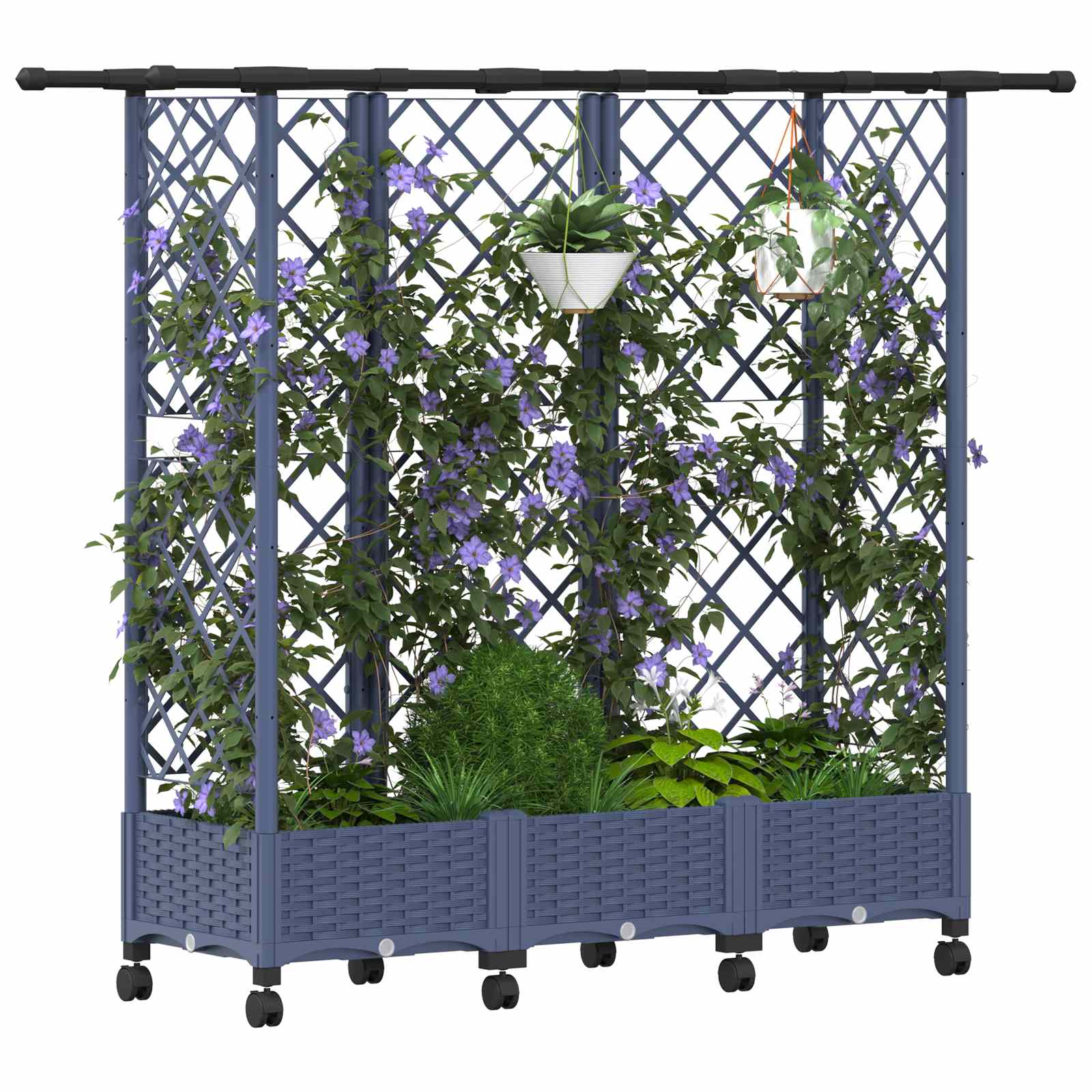 Magasított ágy trellis-szel és tetővel szürke 164 x 40 x 127 cm