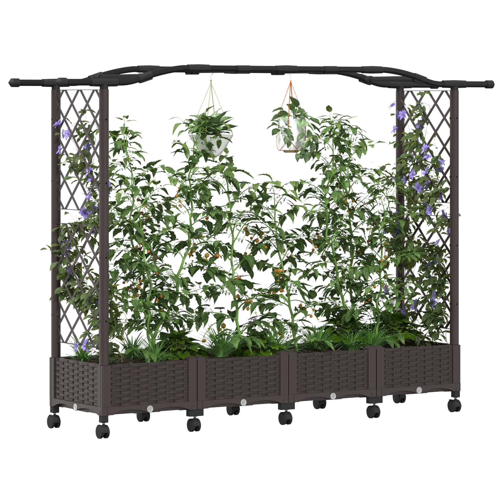 Magasított ágy trellis-szel és tetővel barna 207 x 40 x 129 cm
