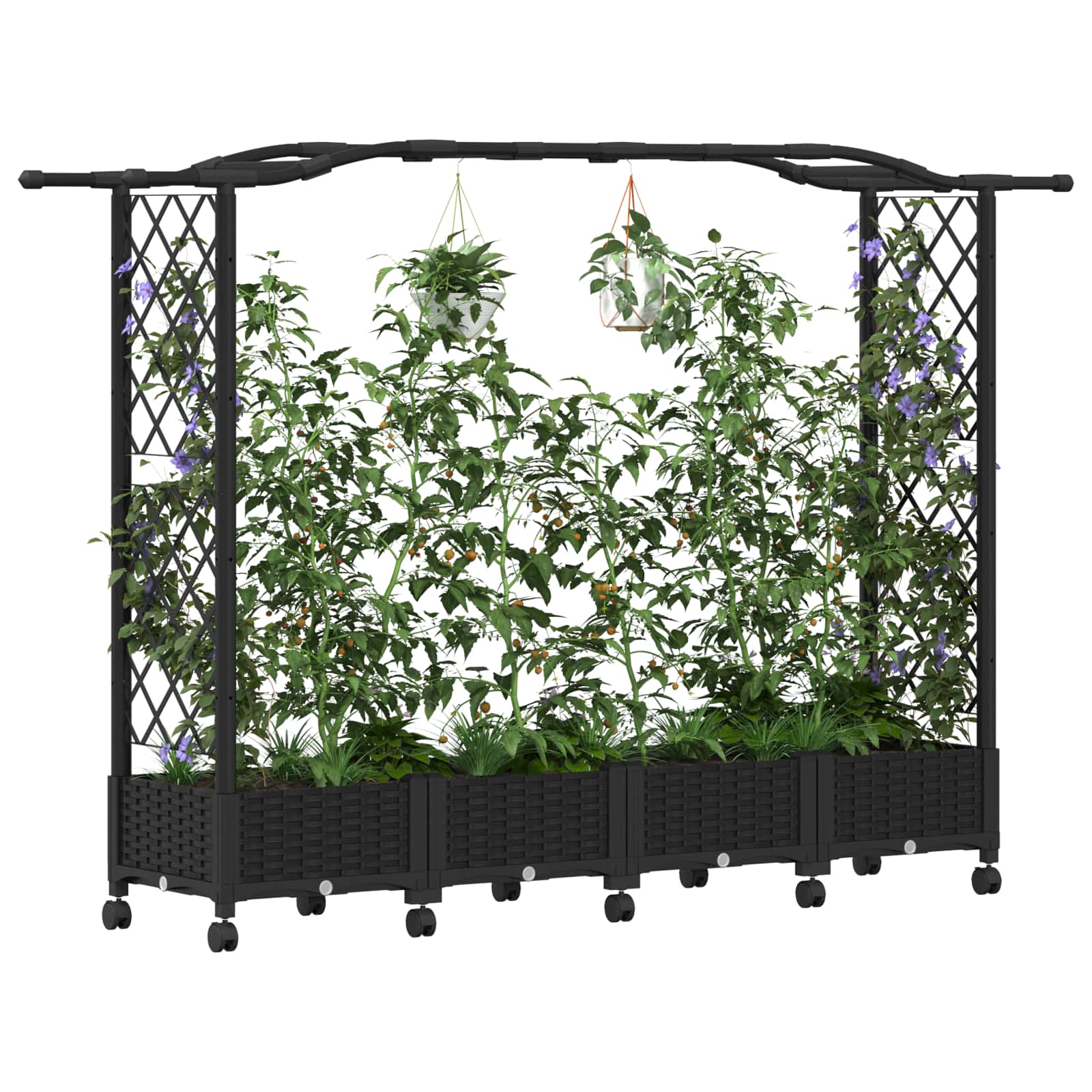 Magasított ágy trellis-szel és tetővel fekete 207 x 40 x 129 cm