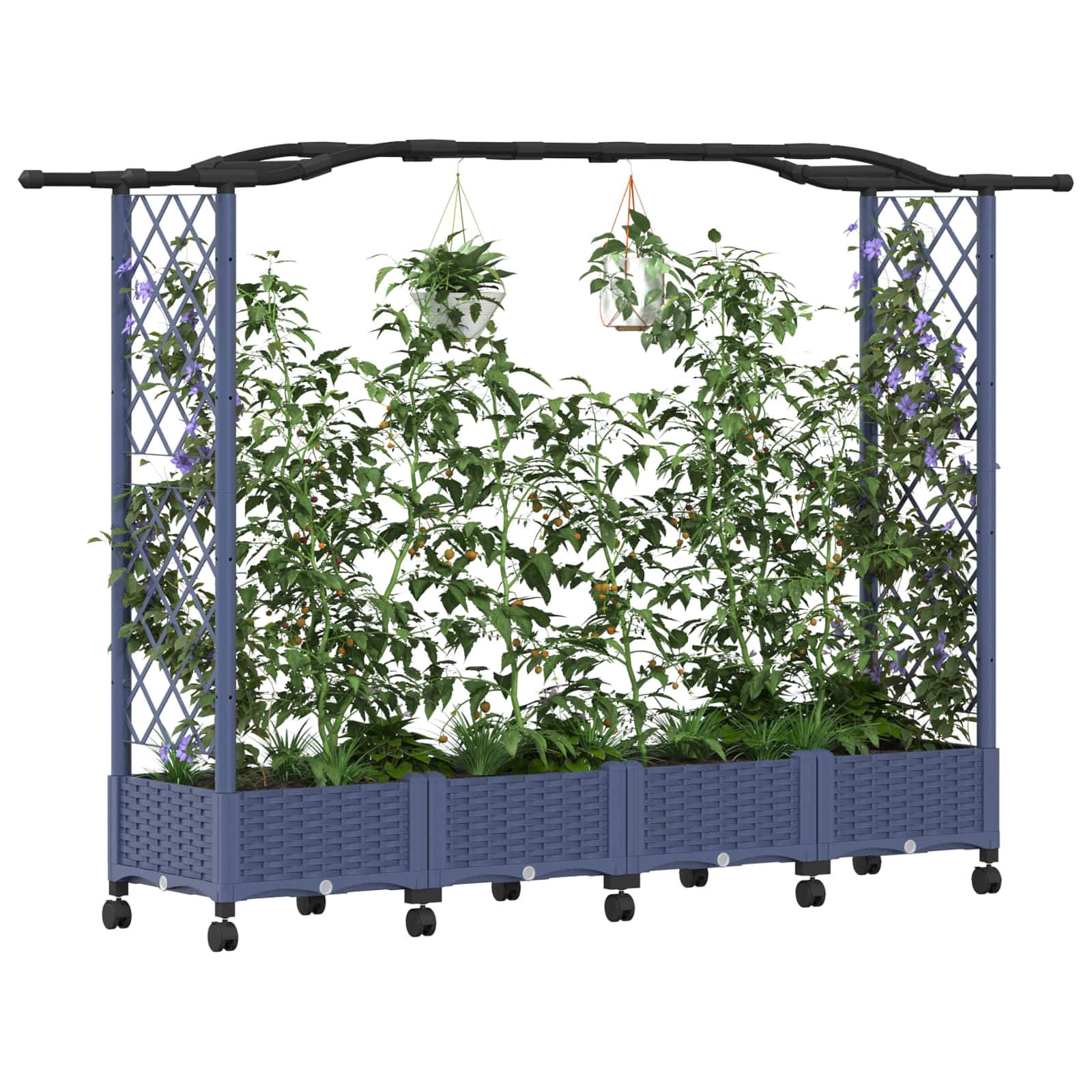 Magasított ágy trellis-szel és tetővel szürke 207 x 40 x 129 cm