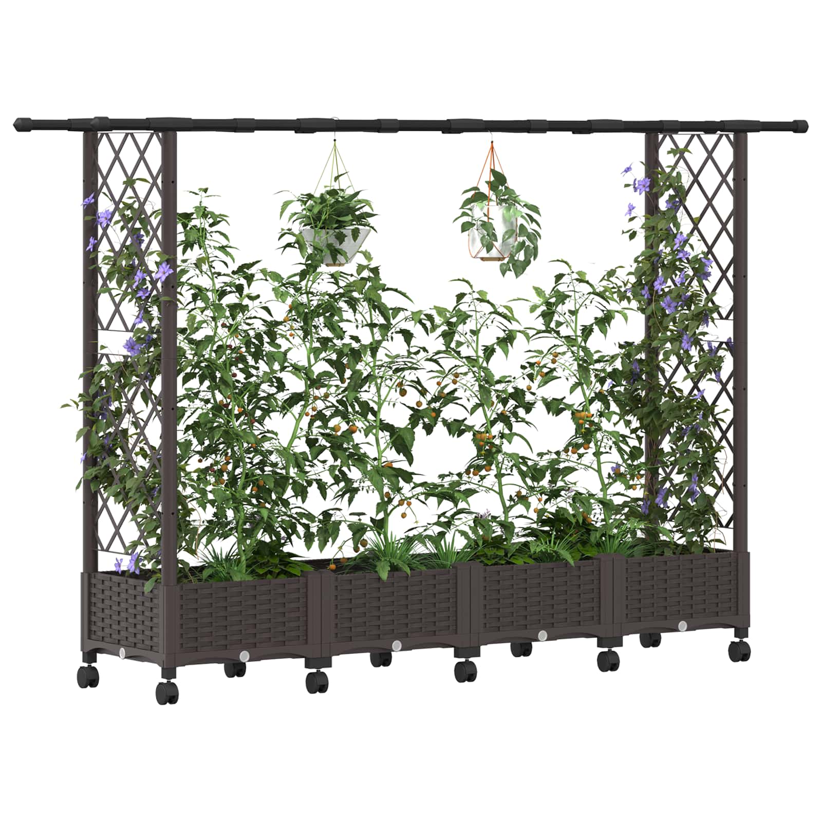 Magasított ágy trellis-szel és tetővel barna 203 x 40 x 127 cm