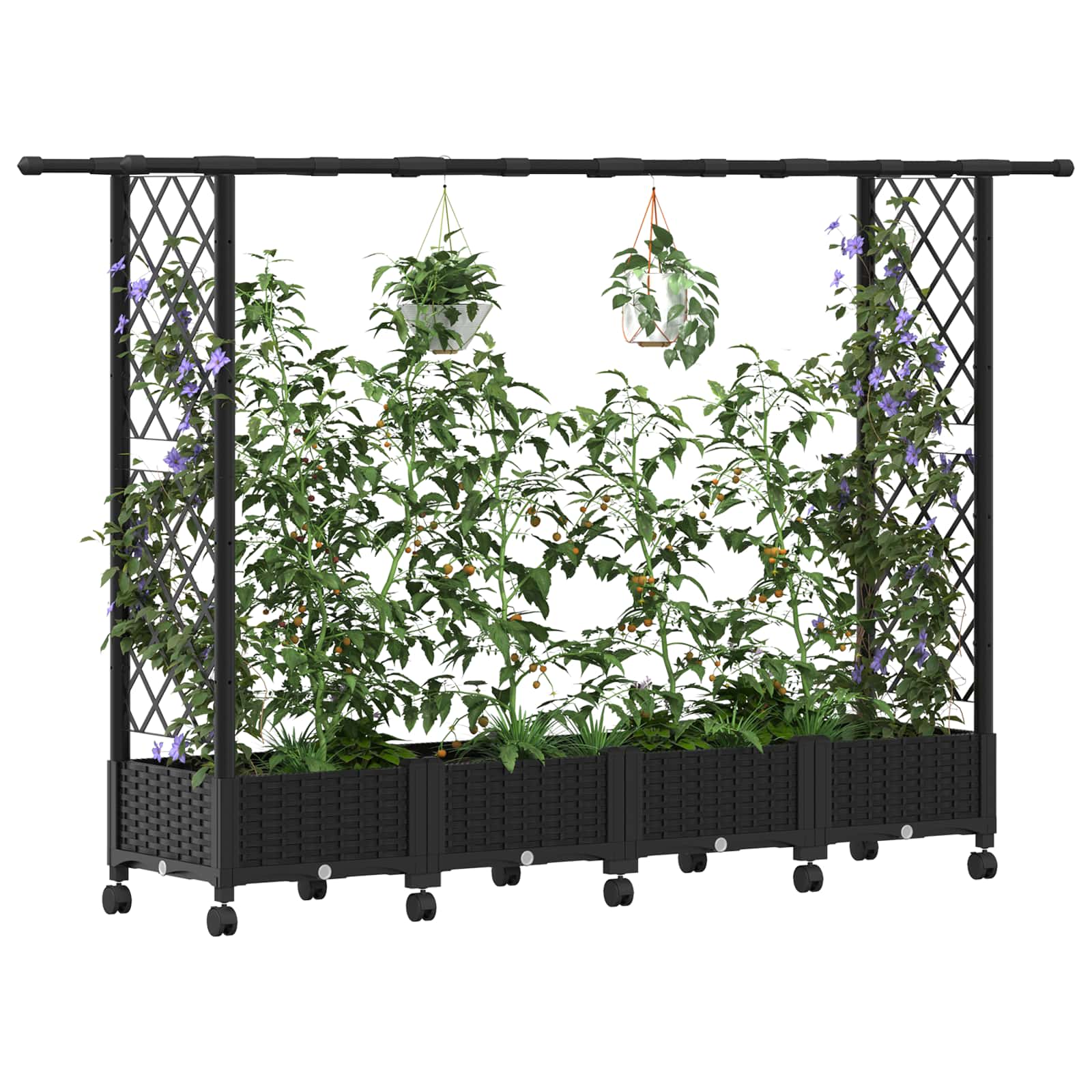 Magasított ágy trellis-szel és tetővel fekete 203 x 40 x 127 cm