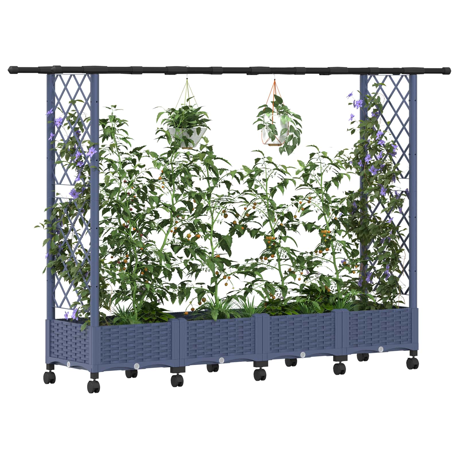 Magasított ágy trellis-szel és tetővel szürke 203 x 40 x 127 cm