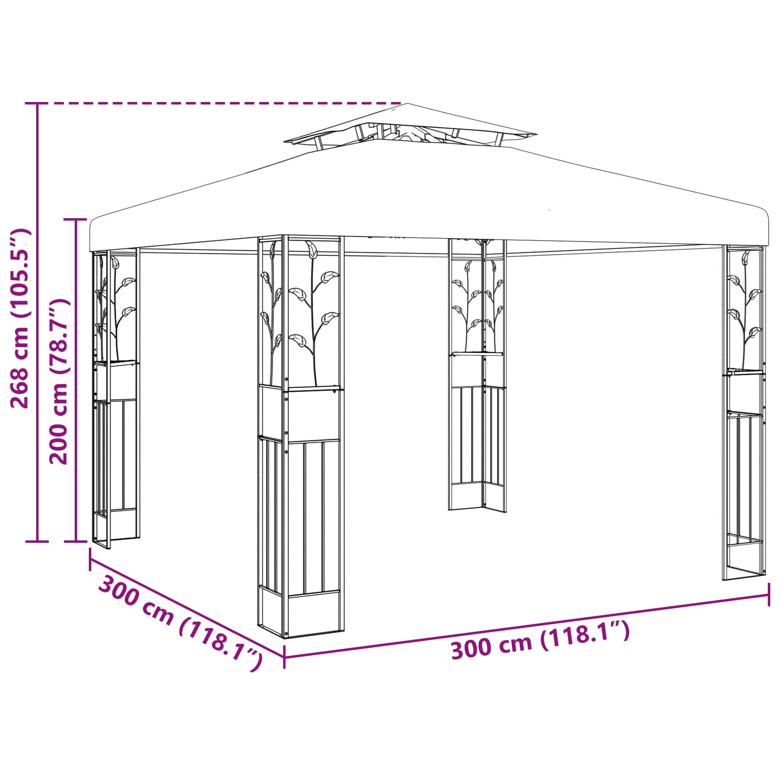 Pavilon 3 x 3 x 2,68 m zöld poliészter és acél