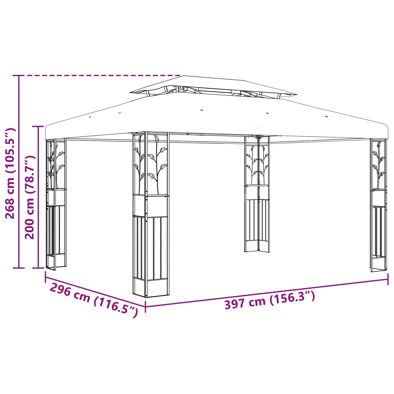 Pavilon 3,97 x 2,96 x 2,68 m zöld poliészter és acél
