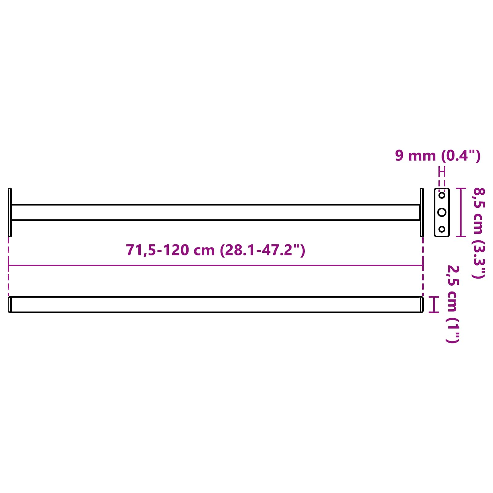 Állítható ablakbiztonsági rúd fehér 710 -1200 mm acél