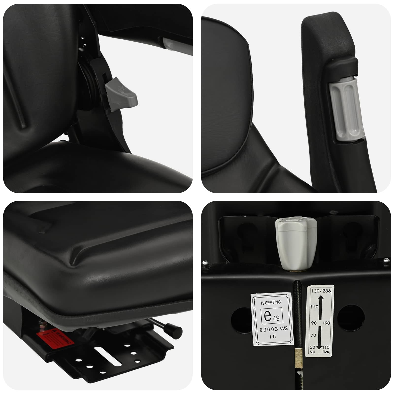 Traktor ülés felfüggesztéssel fekete 60 x 58 x 72 cm