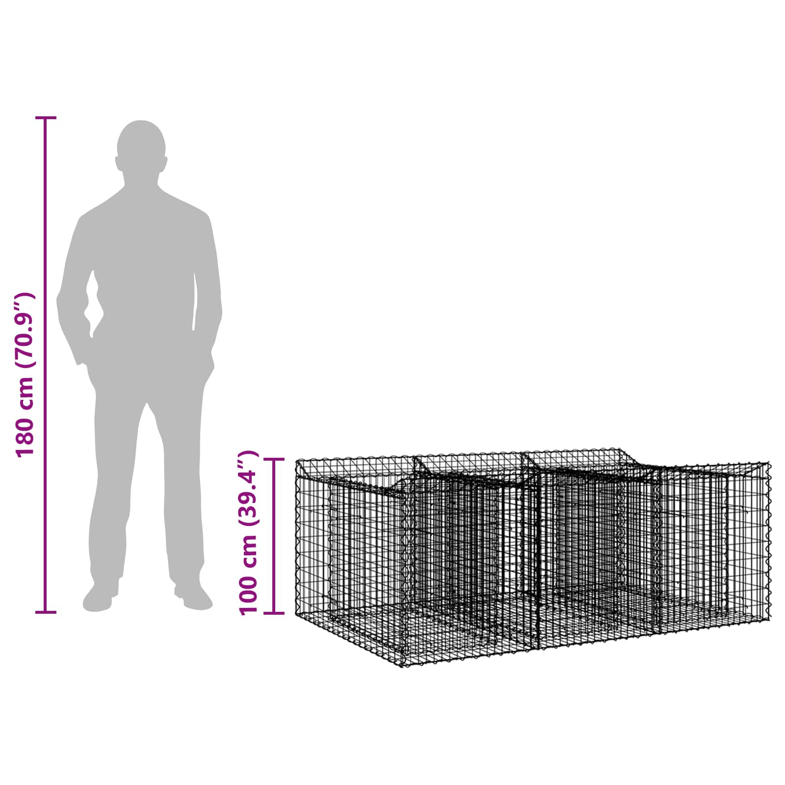 Gabion emelt ágy ezüst 150 x 100 x 60 cm horganyzott acél
