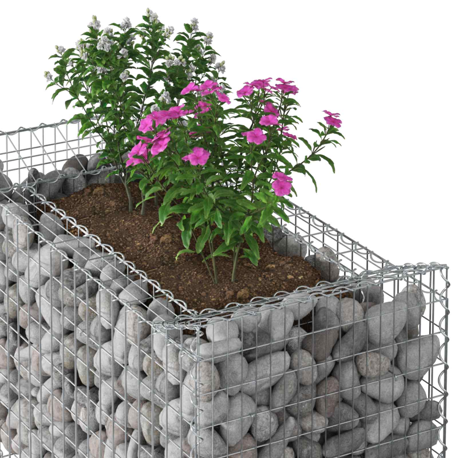 Gabion emelt ágy ezüst 50 x 100 x 100 cm horganyzott acél