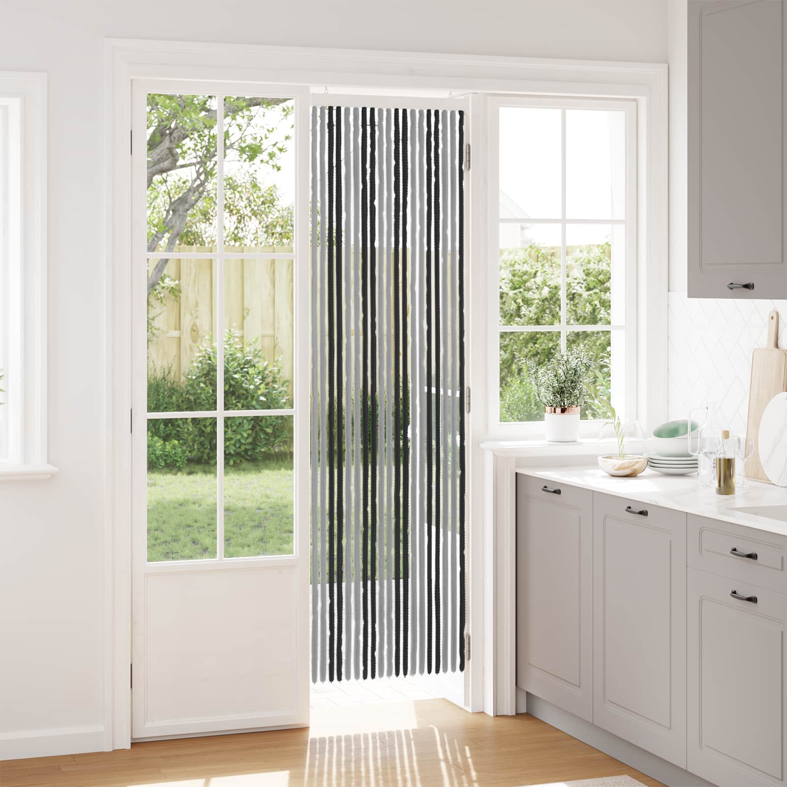 Rovar függöny chenille szürke és fekete 56 x 200 cm 100% pp