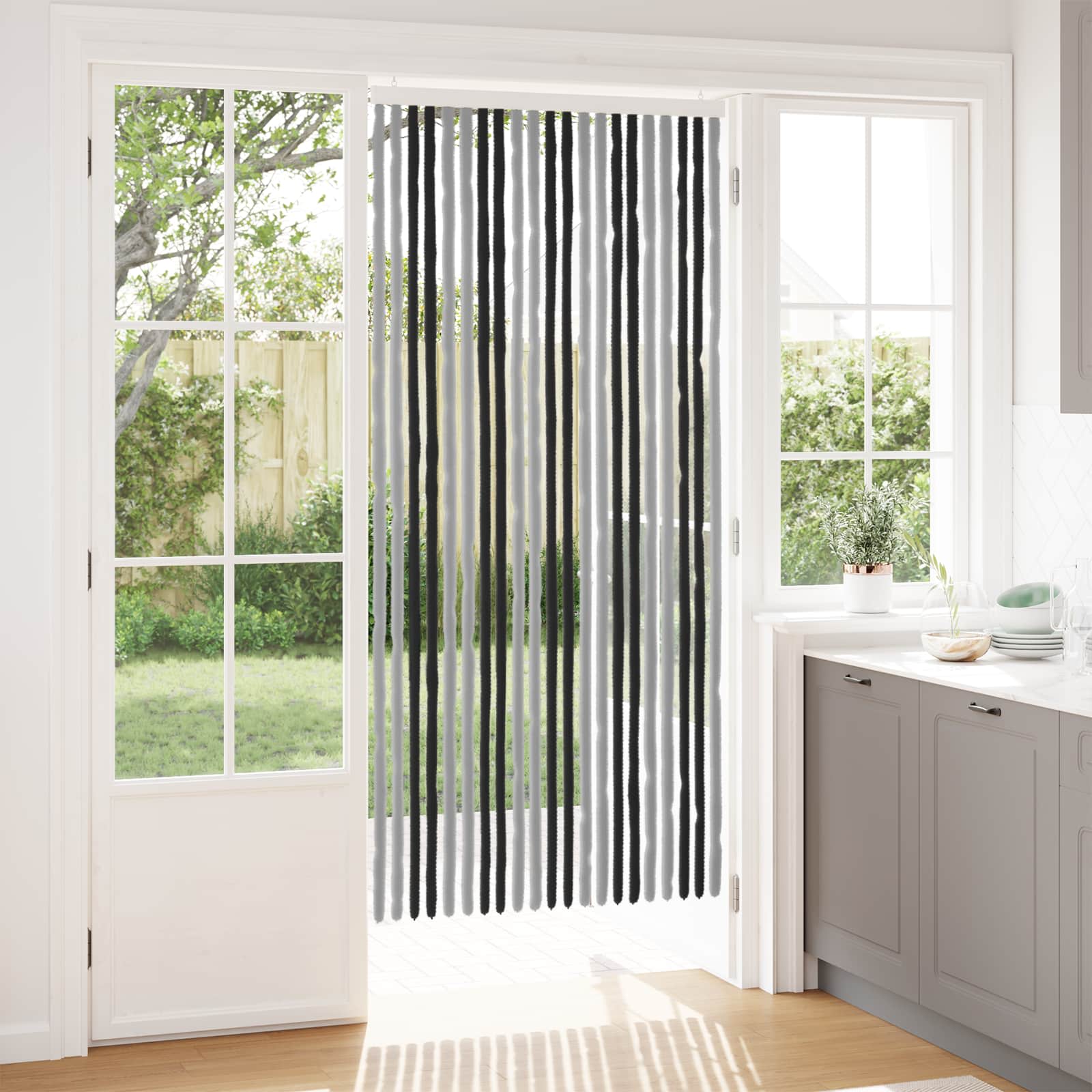 Rovar függöny chenille szürke és fekete 90 x 200 cm 100% pp
