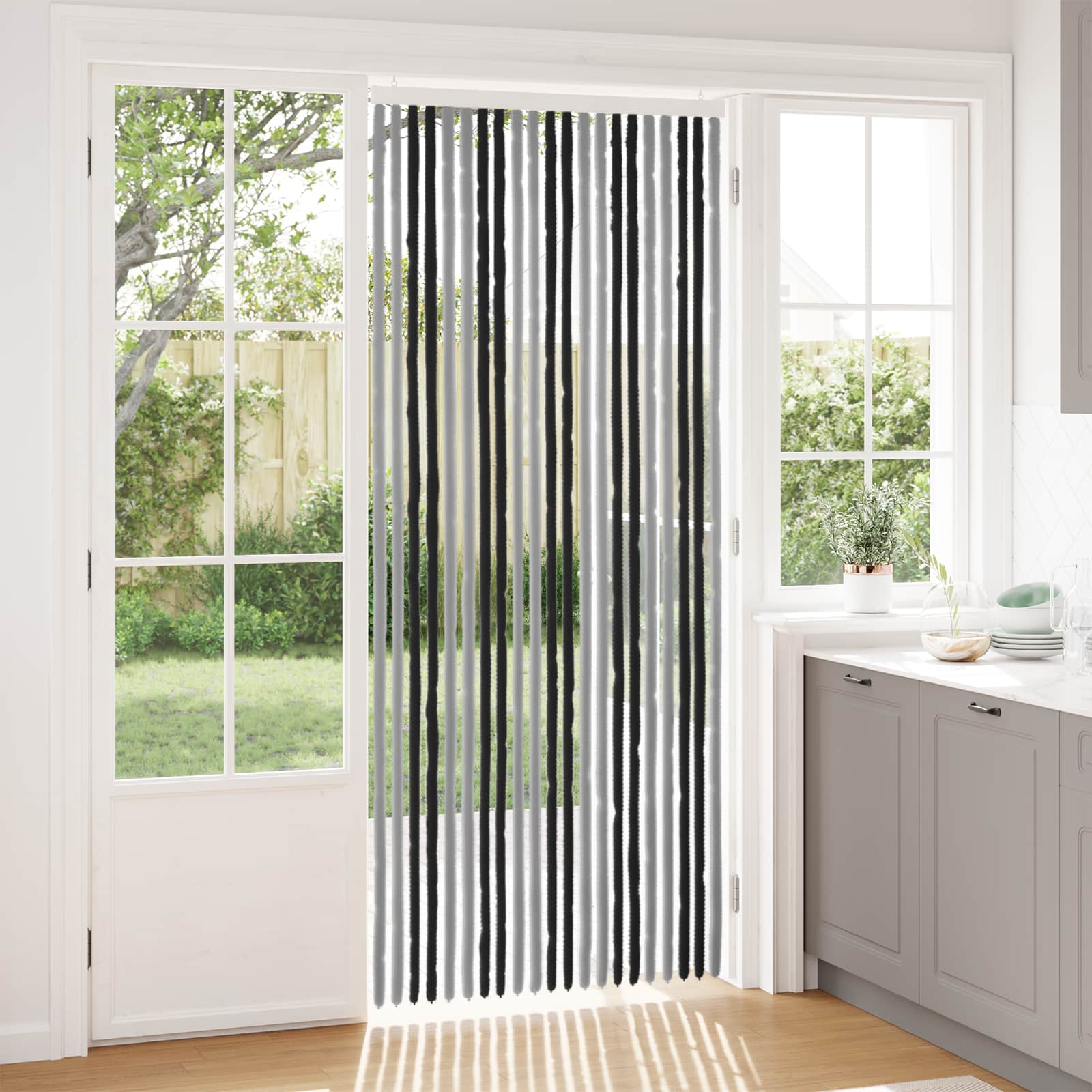 Rovar függöny chenille szürke és fekete 90 x 220 cm 100% pp