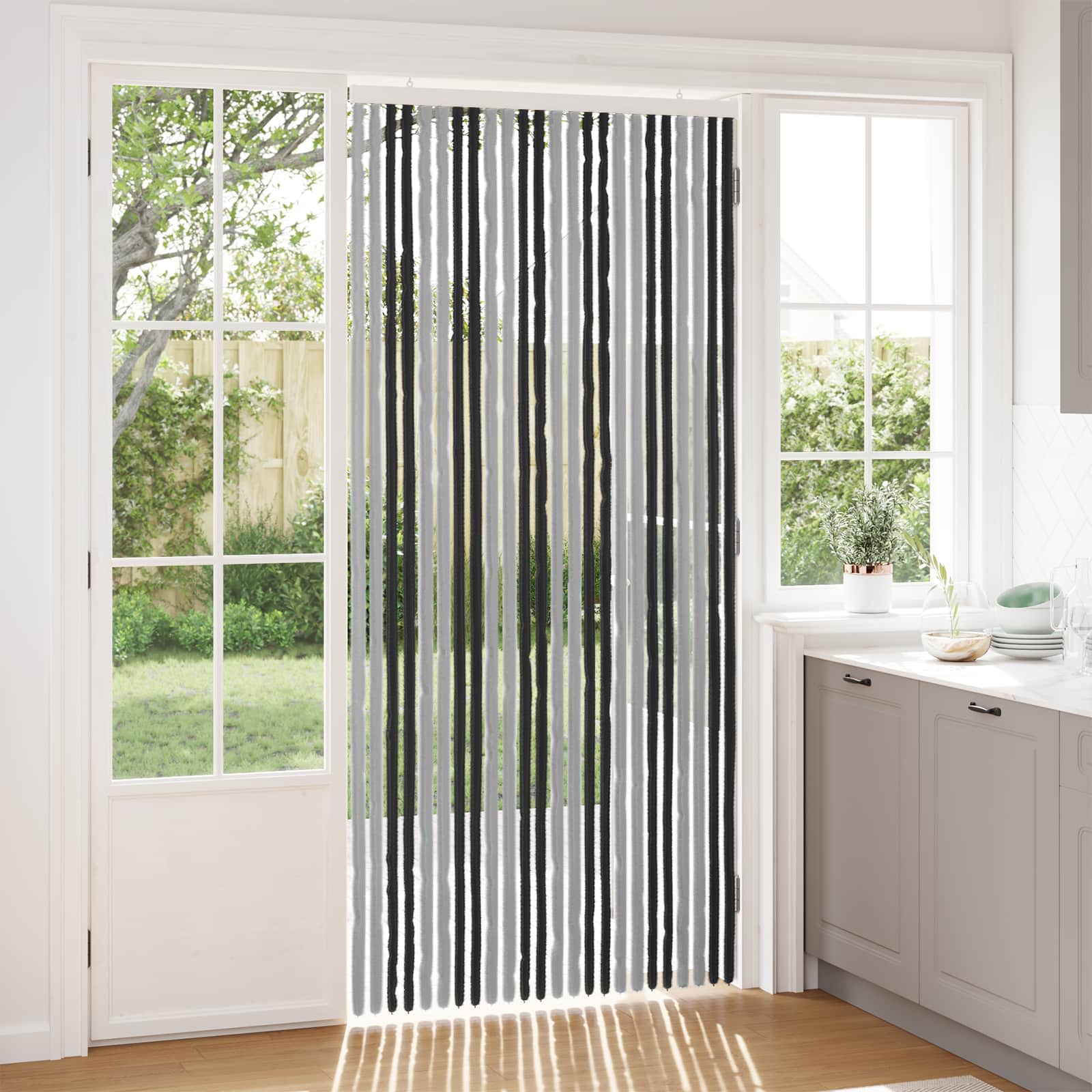 Rovar függöny chenille szürke és fekete 100 x 220 cm 100% pp