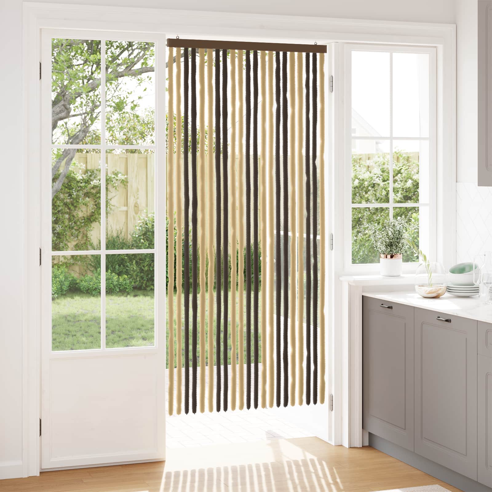 Rovar függöny chenille sötétbarna és bézs 90 x 200 cm 100% pp