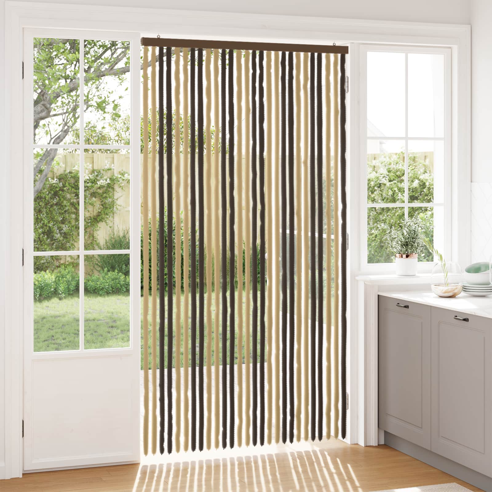 Rovar függöny chenille sötétbarna és bézs 118 x 220 cm 100% pp