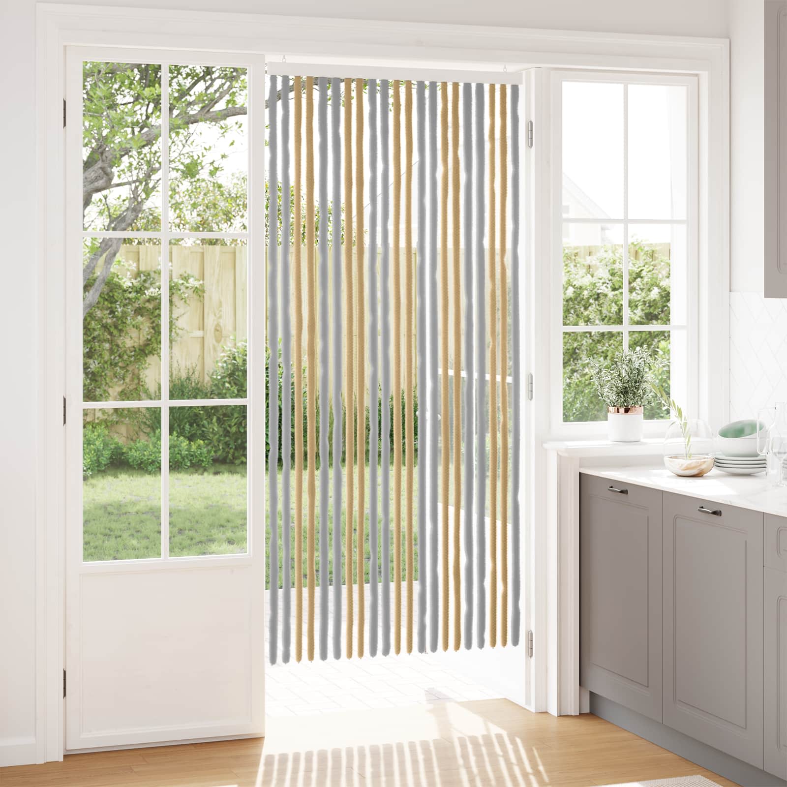 Rovar függöny chenille szürke és bézs 90 x 200 cm 100% pp