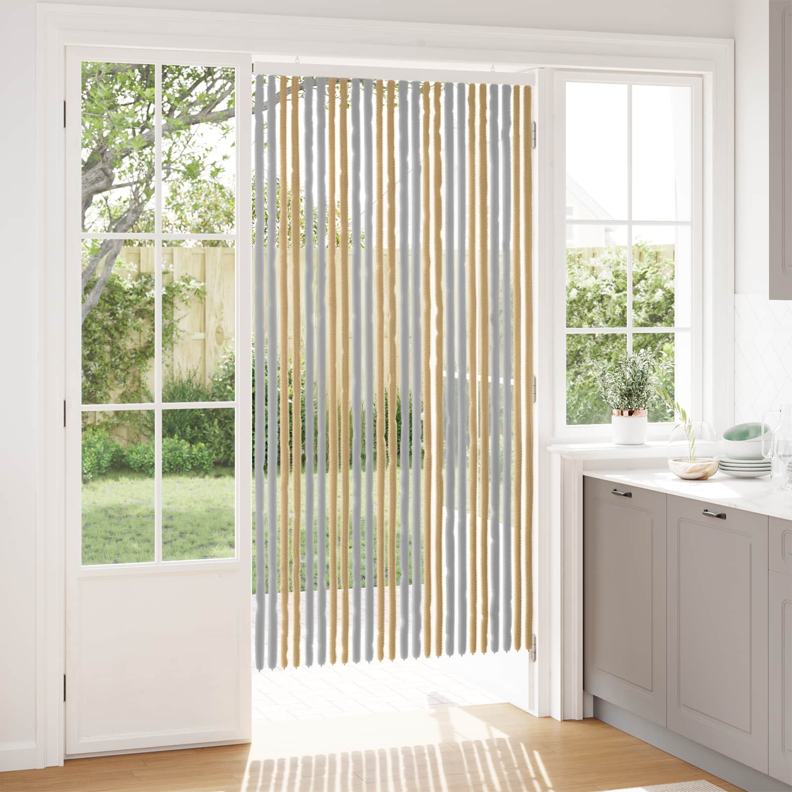 Rovar függöny chenille szürke és bézs 100 x 200 cm 100% pp