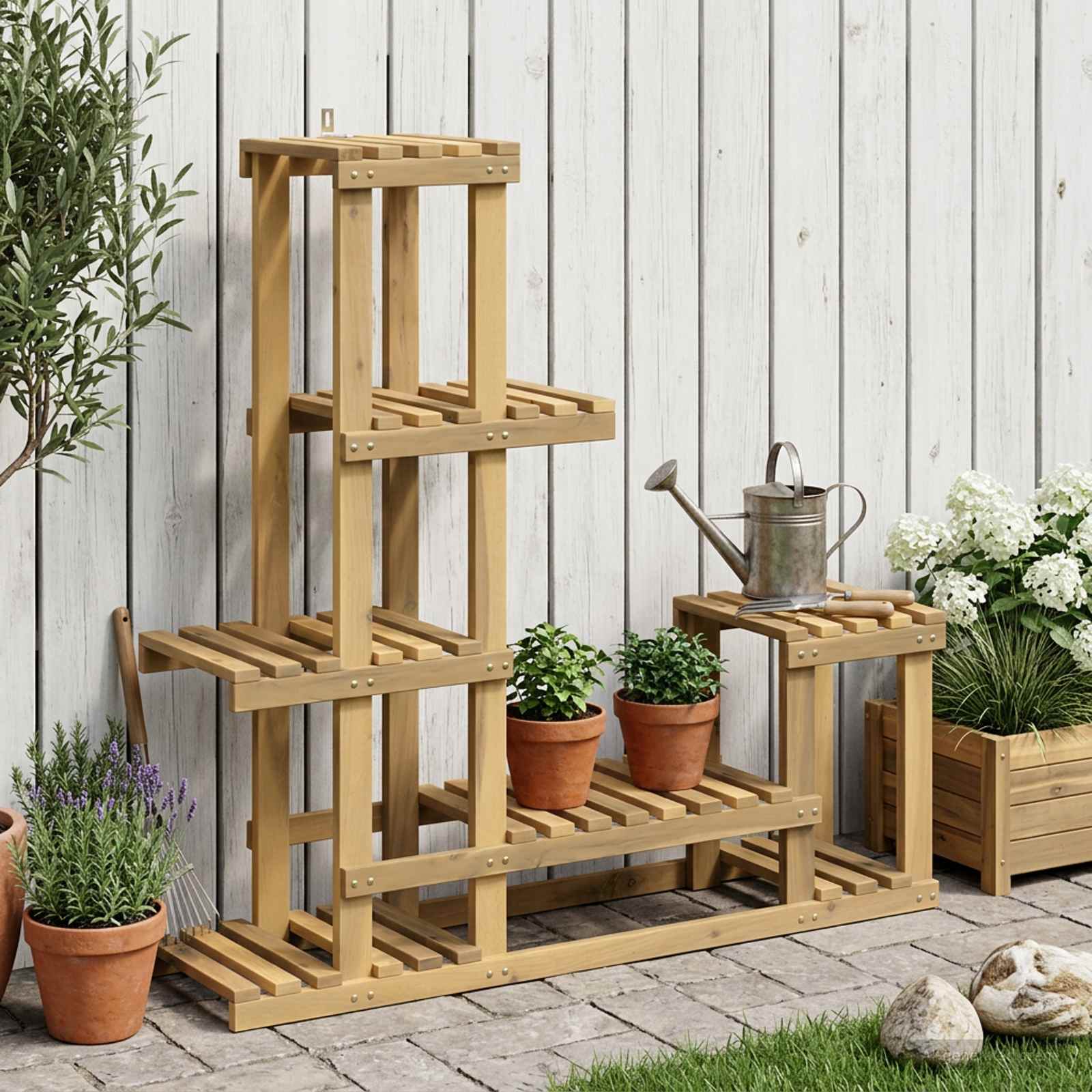 Növényállvány fehér 93,5 x 25 x 91,5 cm tömör akácfa