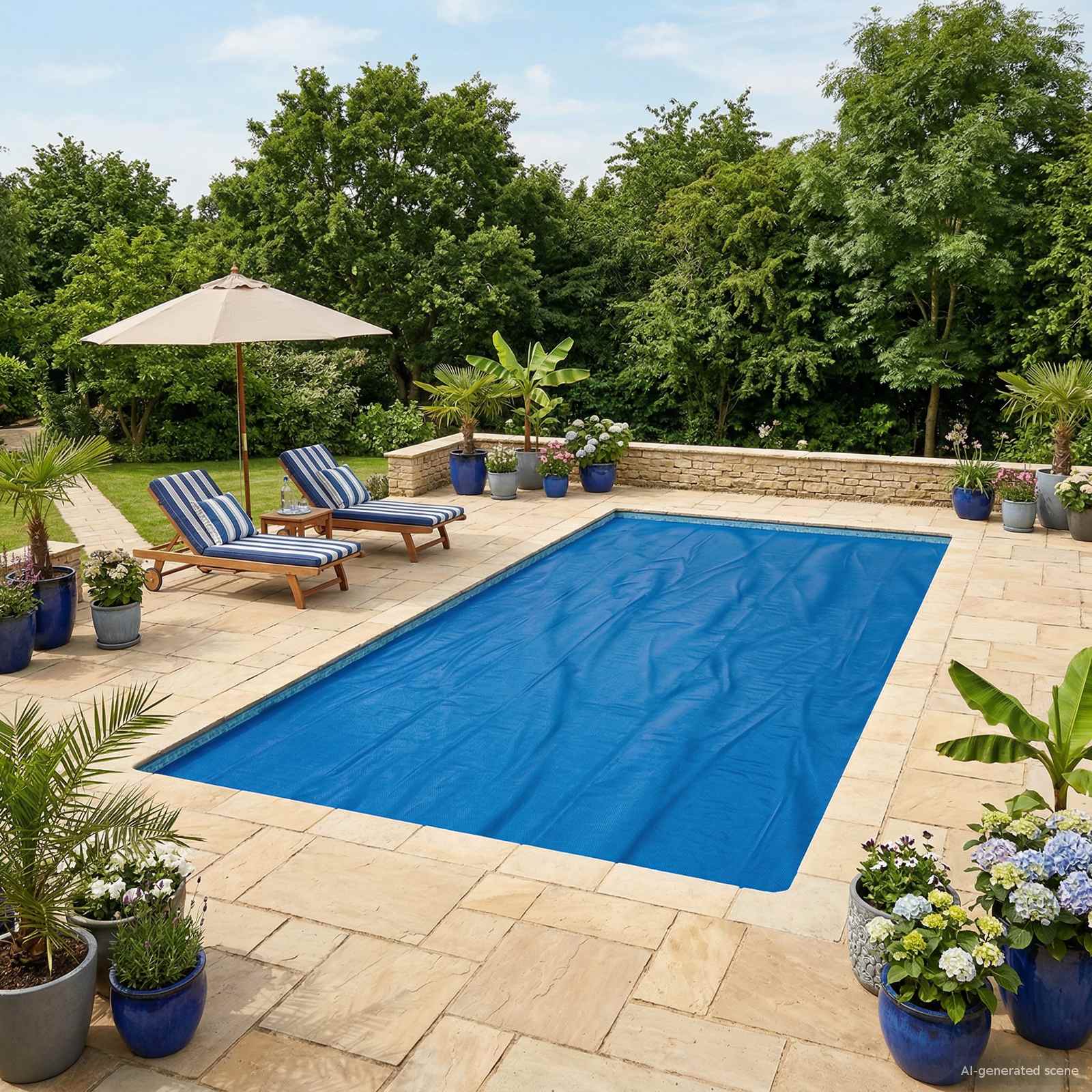 Medencefedél extra nehéz fekete és kék 732 x 366 cm pe