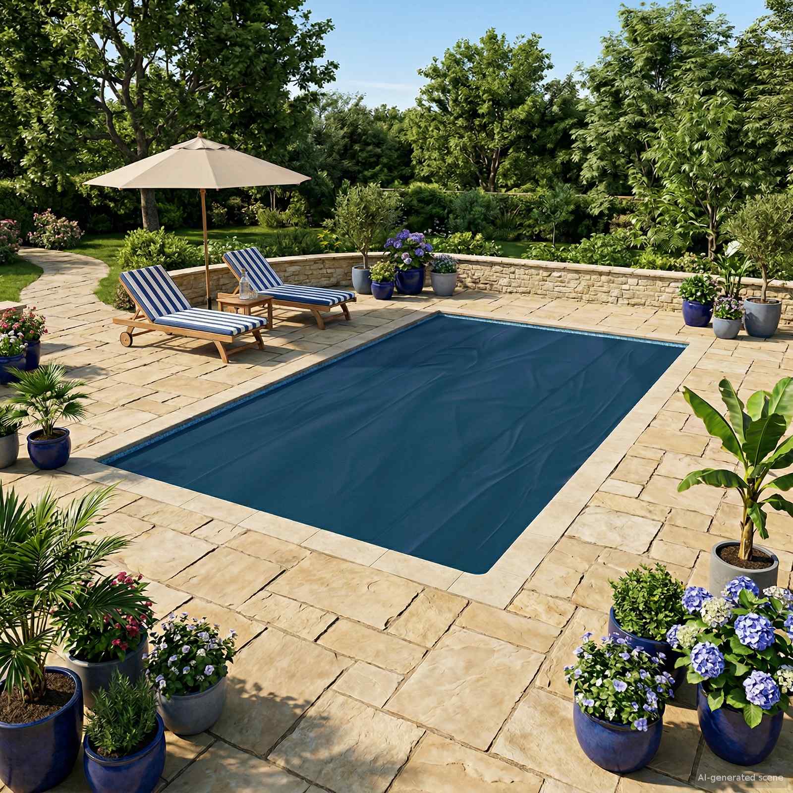 Medencefedél extra nehéz fekete és kék 600 x 400 cm pe